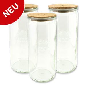 WECK Glas mit Holzdeckel graviert, Zylinderglas 1040ml